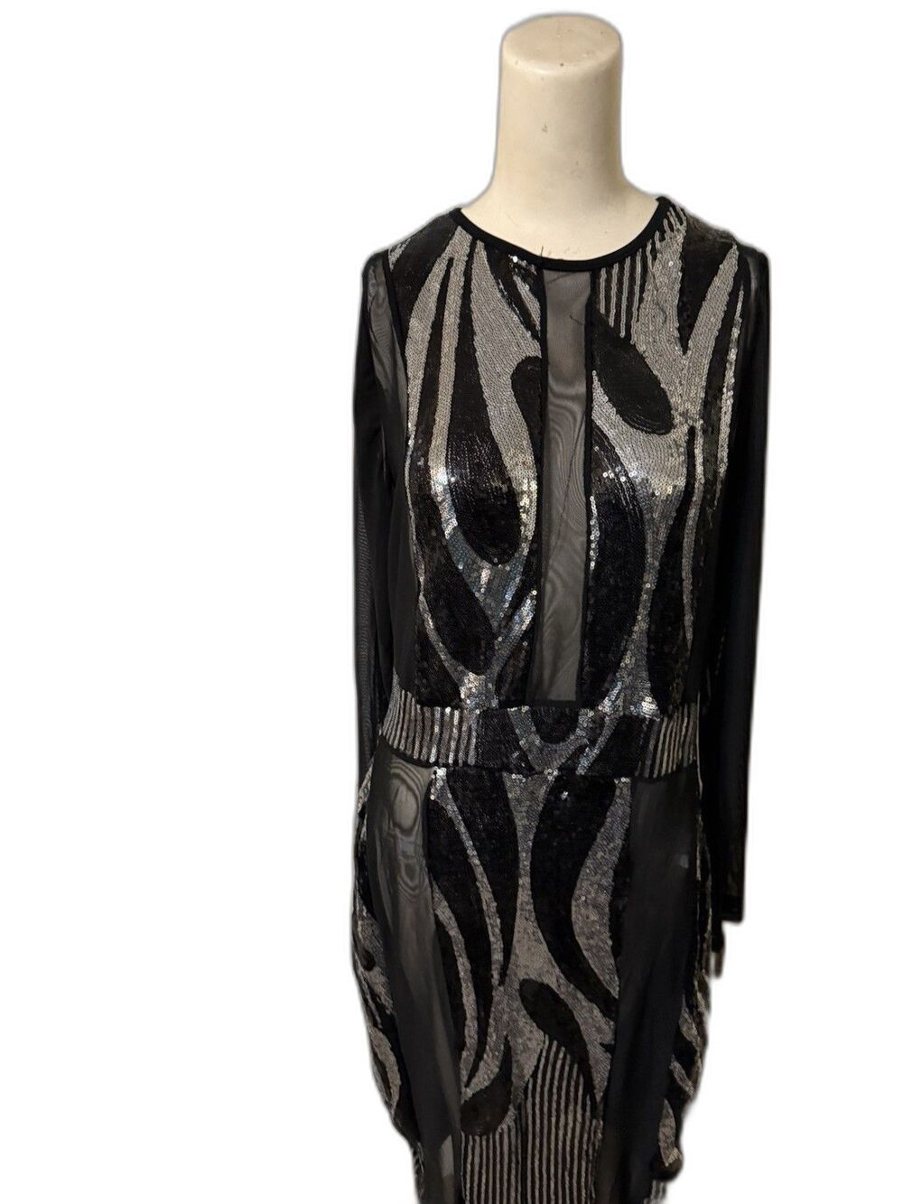 Eleven Five Vintage Black and Silver Sequined Mesh Dress Size Women 3X (16-18)